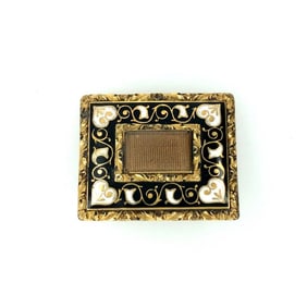 Victorian 14K Yellow Gold & Enamel Mourning Pin
