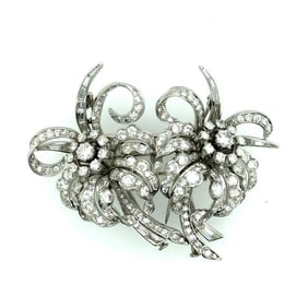 Late Deco French Platinum & Diamond Double Clip Brooch