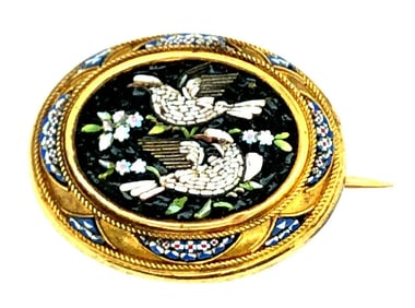 Victorian 18K Yellow Gold Micromosaic Pin