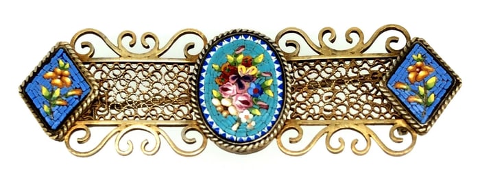 Victorian 14K Gold Italian Micromosaic Pin