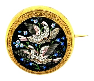 Victorian 18K Gold Round Micromosaic Brooch