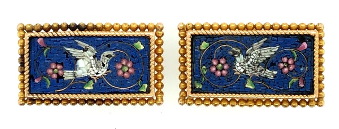 Victorian Italian 14K Yellow Gold Micromosaic Cufflinks