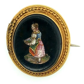 Victorian 18K Yellow Gold Micromosaic Pin