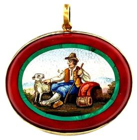 Victorian 14K Micromosaic Pendant of Shepherd