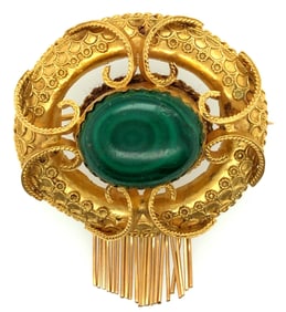 Victorian 18K Yellow Gold Malachite Brooch