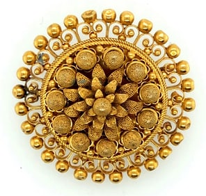 Victorian 18K Yellow Gold Round Brooch