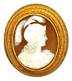 Victorian 14K Yellow Gold Shell Cameo Brooch