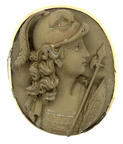 Rare Victorian 14K Yellow Gold & Lava Cameo Brooch