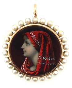 Art Nouveau 14K Yellow Gold French Limoges Enamel