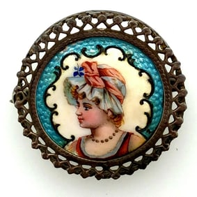 Art Nouveau Sterling Silver & Swiss Enamel Brooch