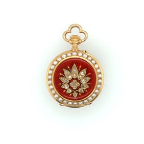 Victorian 18K Yellow Gold Diamond & Pearl Pocketwatch