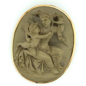 Victorian 14k. Yellow gold lava cameo brooch