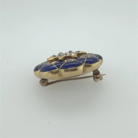 14 k. yellow gold Victorian blue enamel Dimond Pin