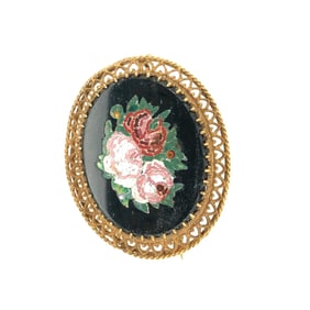14K. Yellow gold italian micro mosaic brooch