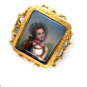 18 k yellow gold frech Enamel brooch