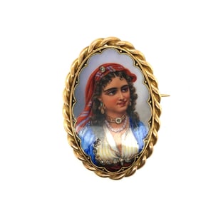 18 k yellow gold swiss enamel and diamond brooch