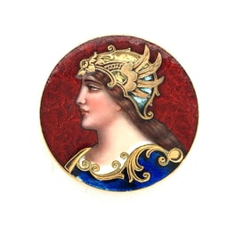 18 k yellow gold swiss enamel brooch