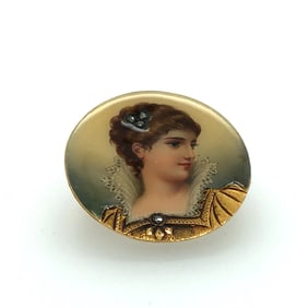 18 k yelow gold swiss enamel brooch