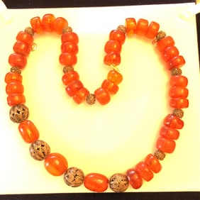 Amber and auntiq silver beed necklace