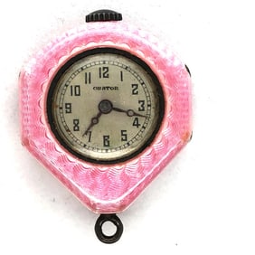 French Art Nouveau pink enamel Pochet-watch