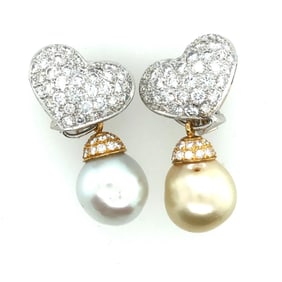 18K W/Y Gold +Diamonds+ south sea Pearl Earrings.