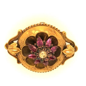 14k yellow gold victorian Garnet Brooch