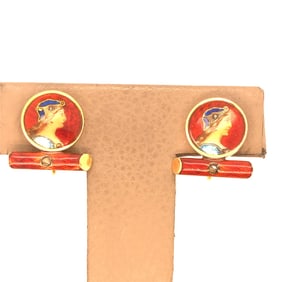 14k Y/G French Enamel Earrings. Victorian 1850s'