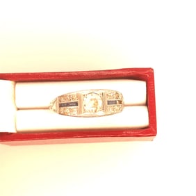 14k white gold diamond+blue sapphire Ring