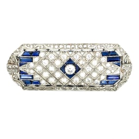 One Platinum, Diamond and Synthetic Sapphire Brooch