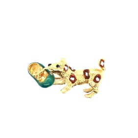18K yellow Gold Enamel dog Brooch