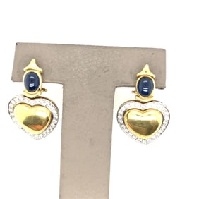 18K Yellow Gold Diamond and Cabishon Sapphires