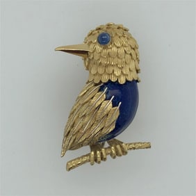 18k yellow gold Italian, Enamel Bird brooch