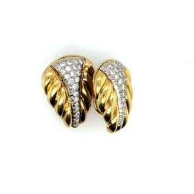 Pair of 18 K YELLOW GOLD, PLATINUM, AND DIAMONDS EAR