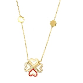 14K YELLOW GOLD ENAMEL + DIAMONDS HEART NECKLACE.