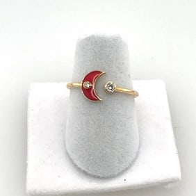 14K Yellow Gold & Diamond Moon Ring