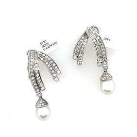 Pair Of 14K White Gold Diamond & pearl earrings