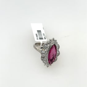 Ladies Platinum Diamond & 3.35cts Marquies Ruby Ring.