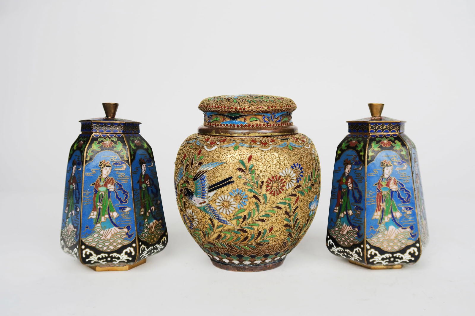 Lot Of 3 Asian Cloisonne Enamel Over Bronze Decorative Objects: Lot Of 3 Asian Cloisonne Enamel Over Bronze Decorative Objects -5"x4"//5"x3"