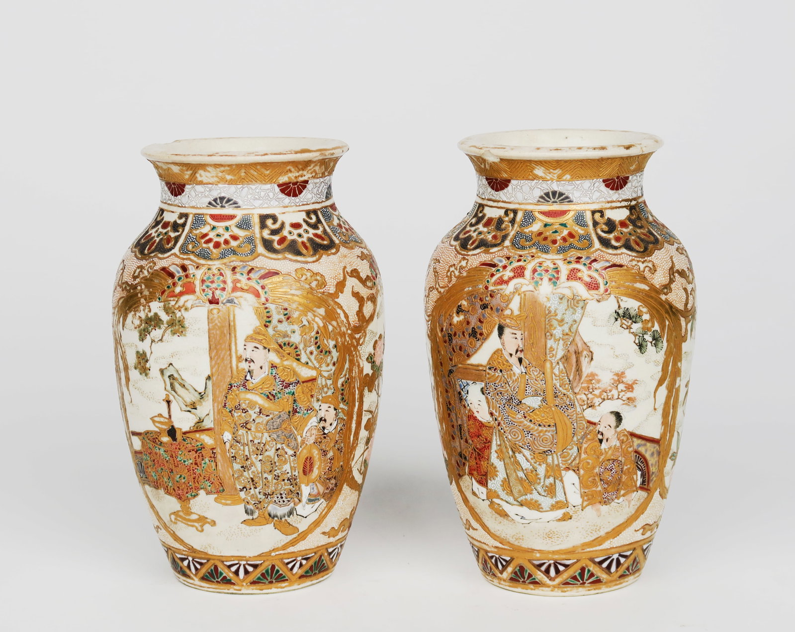 Pair Of Japanese Meiji Period Satsuma Vases: Pair Of Japanese Meiji Period Satsuma Vases. 6"x4"