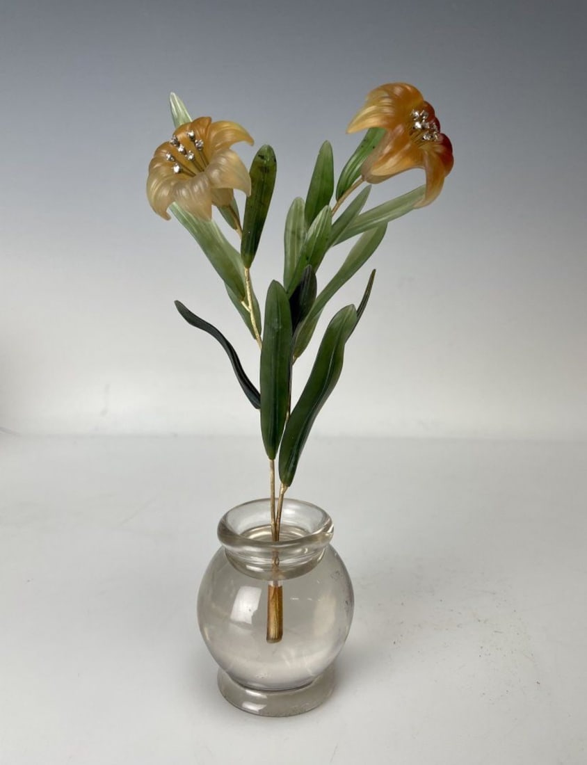 FABERGE STYLE GOLD AND CARVED STONES FLOWER GROUP (1 of 3)