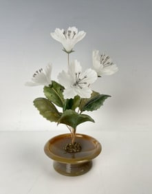 FABERGE STYLE GOLD AND CARVED STONES FLOWER GROUP