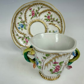 SEVRES STYLE PORCELAIN CUP AND SAUCER