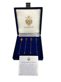 IMPERIAL FABERGE ENAMELED EGG COCKTAIL FORKS