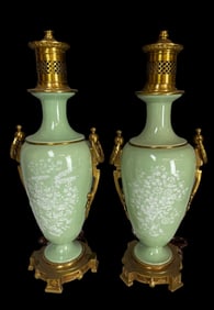A Pair Of 19th Century French Porcelain Pate Sur Pate Lamps