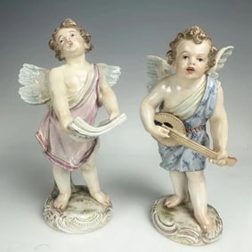 A PAIR OF MEISSEN CHERUB MUSICIANS