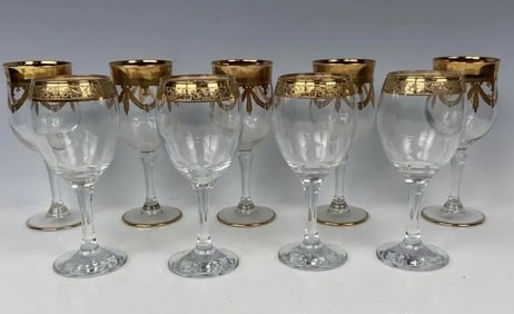SET OF 9 GILT WINE GLASSES