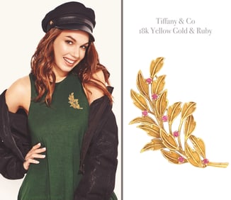 Tiffany & Co 18K Yellow Gold & Ruby Brooch