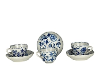 Lot Of 3 German Meissen Porcelain Cups & Saucers