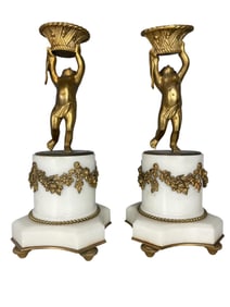 Pair Of 19th Century French Ormolu Mounted Marble Candlesticks