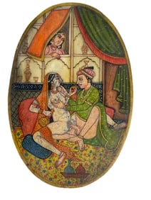 An Indian Hand Painted Painting Depicting A Couple Making Love